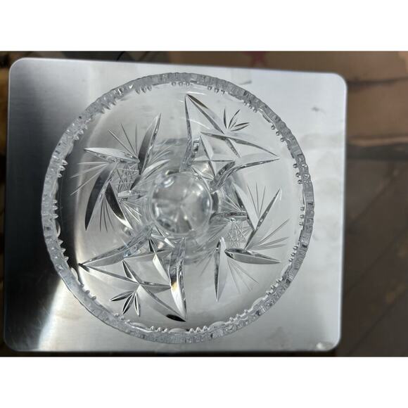 Vintage Bohemian Heavy Hand Cut 3 Footed Crystal Vase 5.75”H Clear Gift Feet - Picture 14 of 16